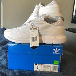 Men’s White Adidas “Swift Run X” shoes.
